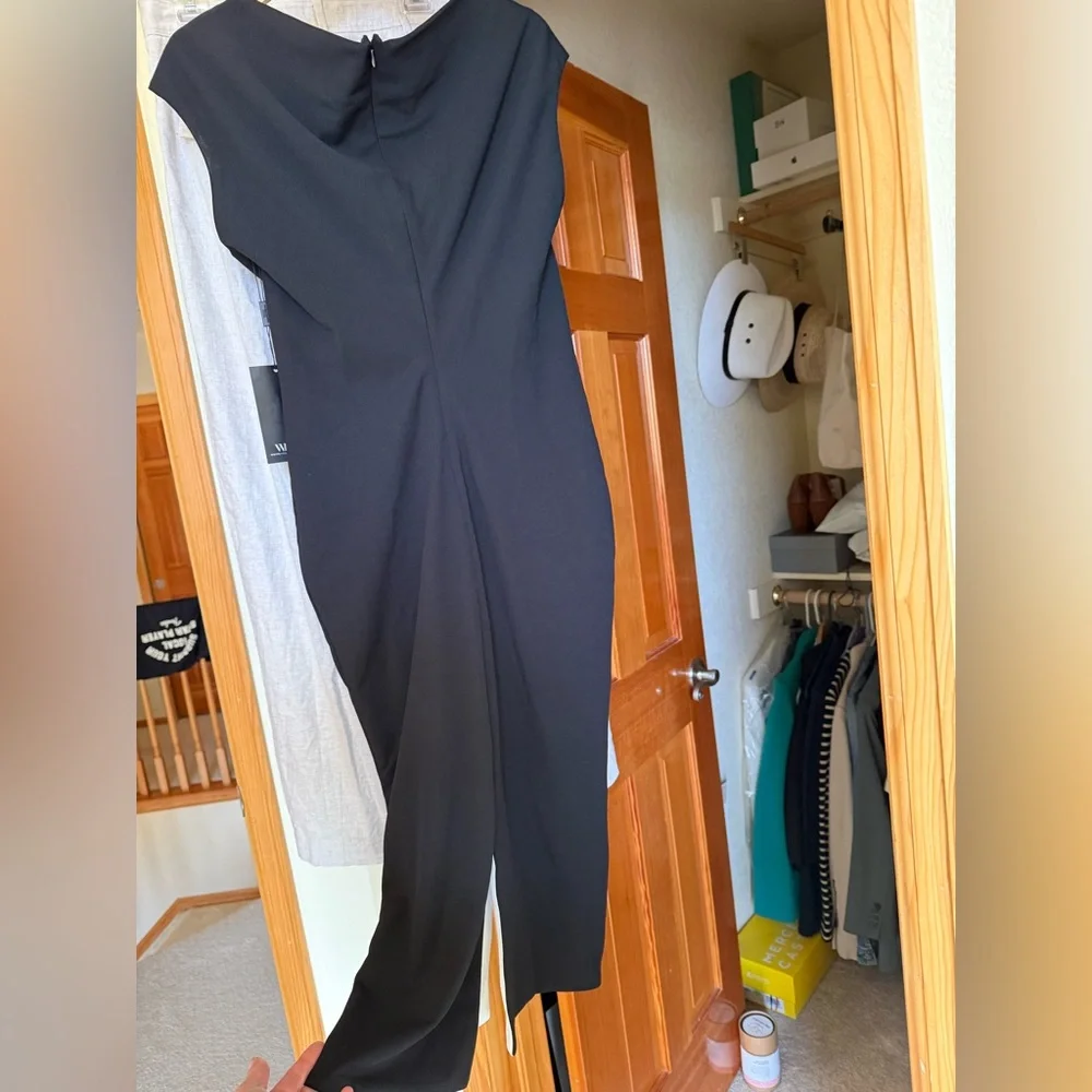 White House Black Market Black Midi Dress with Front Slit - Picture 4 of 7